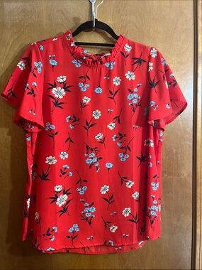 Charming Charlie Red Floral Ruffle-Neck Flutter Sleeve Blouse Bundle